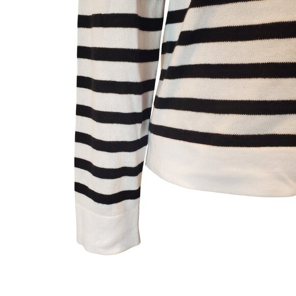 J CREW SZ S Women's 100% Cotton Black & White Striped Teddie Sweater Nautical - Picture 6 of 10